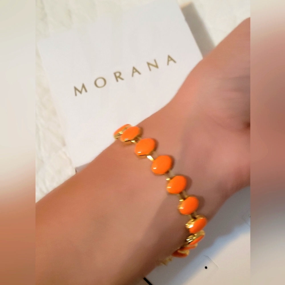 Gold plated Bracelet,Copper and zync enameled Orange resin Marca Morana do Braz